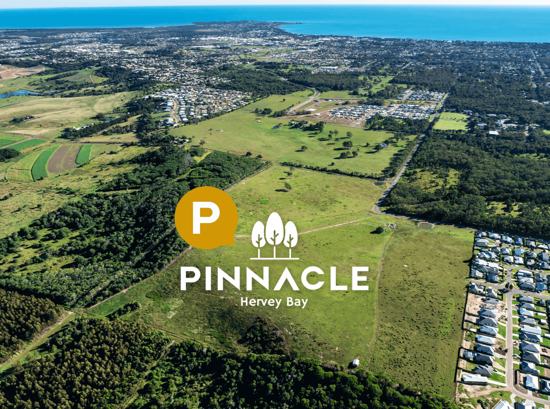 Photo showing aerial view from Pinnacle estate demonstrating the views of Hervey Bay from the estate